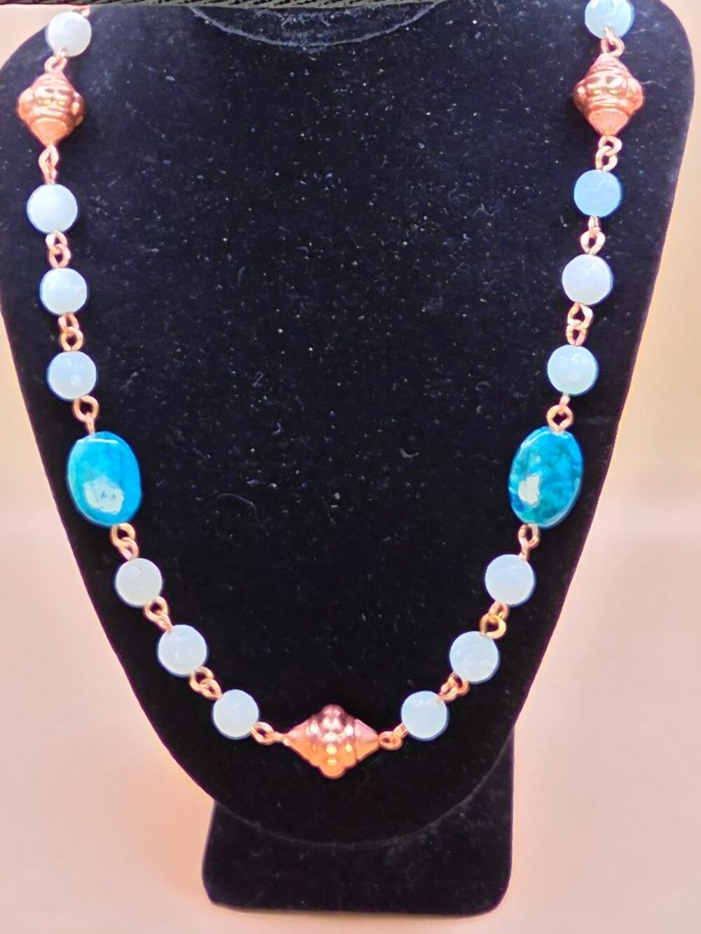 Amazonite, Blue Crinoid Fossil and Copper Beaded Necklace